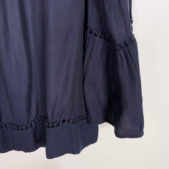 LOFT Navy Blue Medium M Eyelet Detail Long Sleeve Blouse Top Open Work Yoke - Picture 8 of 9